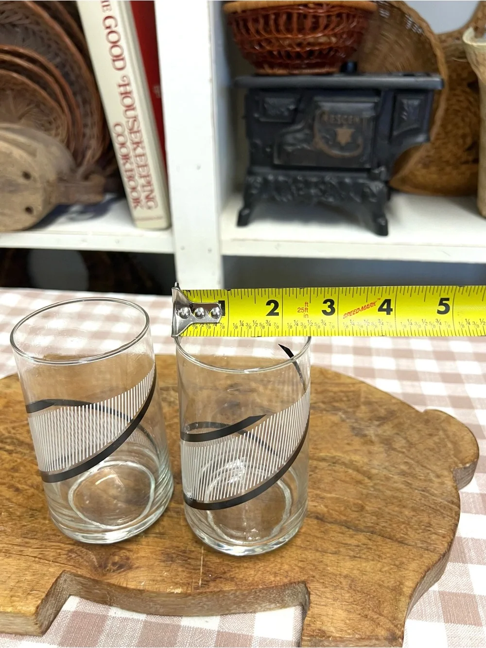 Vintage glass tumblers black and white retro decor replacement